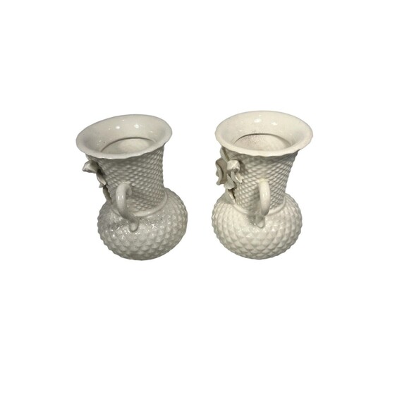 VTG Double Handled Porcelain Vase Raised Floral Diamond Cut Japan Set Of 2 *READ - Picture 10 of 12